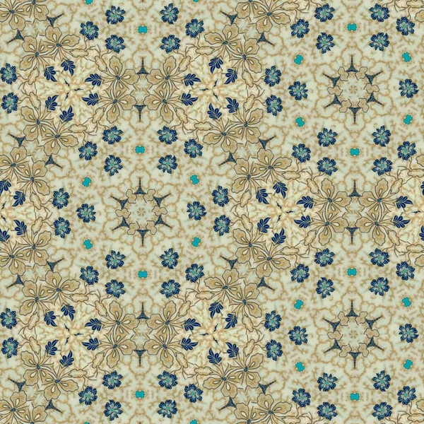 ベージュ色のインドネシアのバティックの抽象的な対称パターン 花のバティックパターン 鏡面効果のある画像 万華鏡抽象パターン — ストック写真