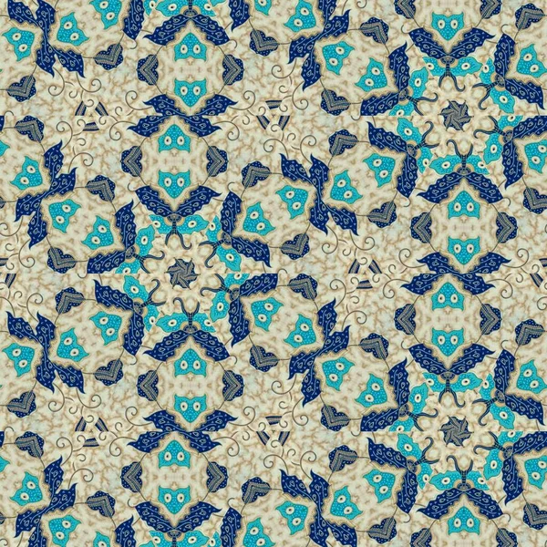 Abstrakcyjny Symetryczny Wzór Batika Indonezyjskiego Kolorze Beżowym Kwiatowy Wzór Batiku — Zdjęcie stockowe