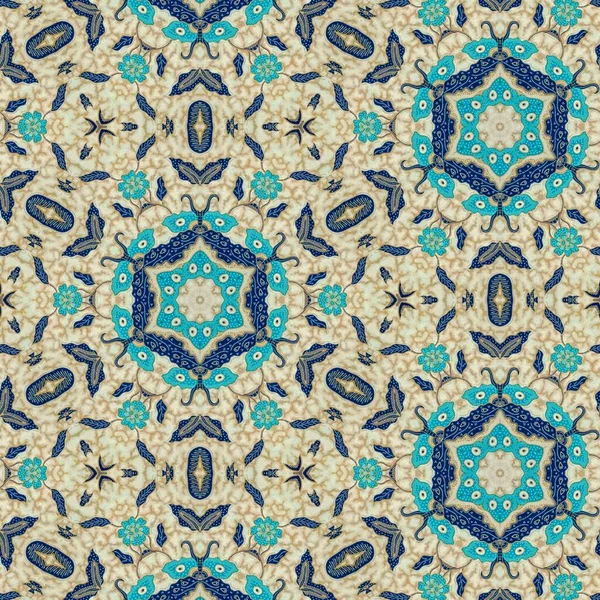 Abstract symmetrical pattern of Indonesian batik in beige color, floral batik pattern.  Image with mirror effect, Kaleidoscope abstract pattern.