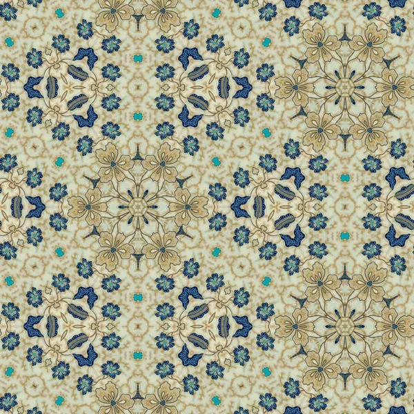Abstract symmetrical pattern of Indonesian batik in beige color, floral batik pattern.  Image with mirror effect, Kaleidoscope abstract pattern.