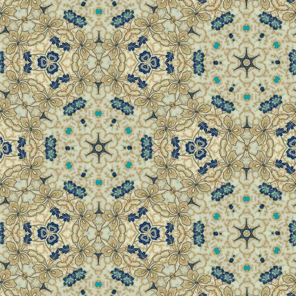 Abstract symmetrical pattern of Indonesian batik in beige color, floral batik pattern.  Image with mirror effect, Kaleidoscope abstract pattern.