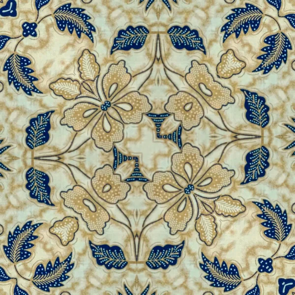 Padrão Simétrico Abstrato Batik Indonésio Cor Bege Padrão Batik Floral — Fotografia de Stock