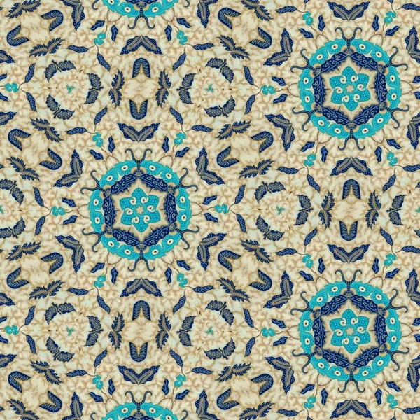 Abstraktes Symmetrisches Muster Indonesischer Batik Beige Florales Batikmuster Bild Mit — Stockfoto