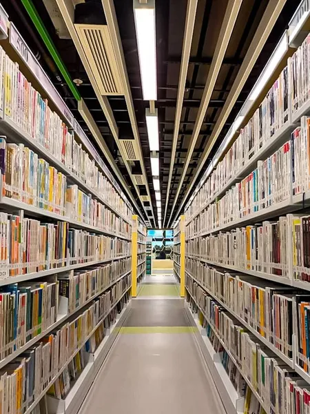 Brun Bokhylla Biblioteksbutiken — Stockfoto