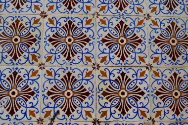 Geleneksel Portekiz seramik mozaik fayanslarını kapatın, azulejos.