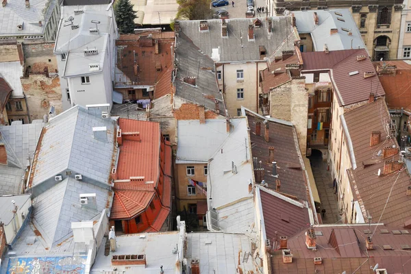 Aerial view of the rooftops in old town Lviv, Ukraine, 6.04.2019. — Foto Stock