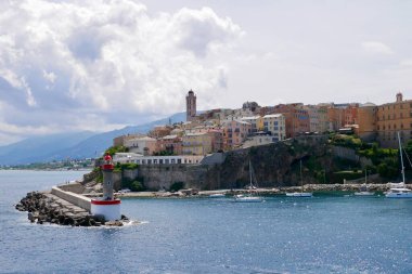 Panoramic view of old harbor and old town of Bastia. Corsica, France.