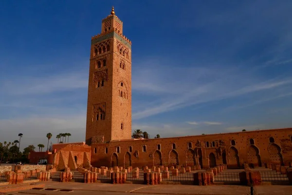 Pemandangan Panorama Masjid Koutubia Saat Matahari Terbenam Marrakech Maroko Foto — Stok Foto