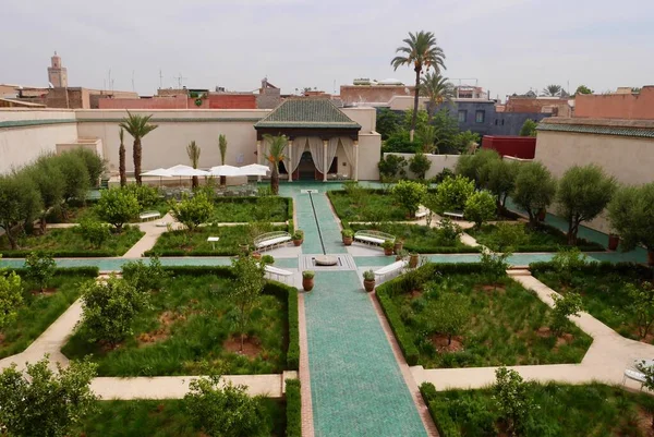 Panorámás Kilátás Nyílik Titkos Kert Jardin Secret Medina Marrakech Marokkó — Stock Fotó