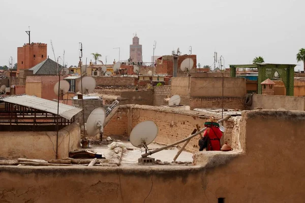 Panorama Dari Madinah Marrakech Dengan Masjid Koutoubia Latar Belakang Maroko — Stok Foto
