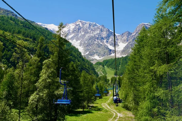 Vintage Chairlift Macugnaga Foot Snowy Monte Rosa Piedmont Italy High — Stock Photo, Image
