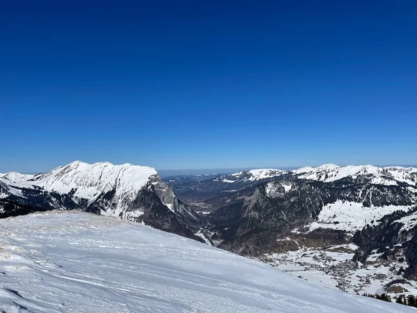 Bregenzerwald 'daki Au' nun panoramik görüntüsü Toblermannskopf 'tan görüldü. Vorarlberg, Avusturya. Yüksek kalite fotoğraf