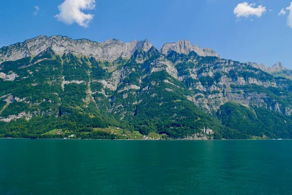 Churfirsten Visto Lago Walen Walensee Gallen Suíça Foto Alta Qualidade — Fotografia de Stock