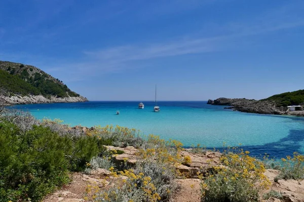 Panorámás Kilátás Cala Torta Türkiz Vízzel Mallorca Spanyolország Kiváló Minőségű — Stock Fotó