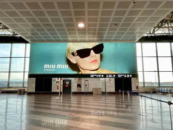 Milan Italy 2022 Miu Miu Billboard Check Area Malpensa Airport — Stock Photo, Image