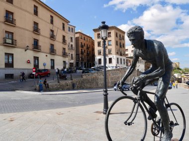 Toledo, Spain, 13.04.2022. Bronze sculpture of Federico Martin Bahamontes, celebrated cyclist and first Spanish Tour de France winner, by Javier Motina Gil. High quality photo clipart