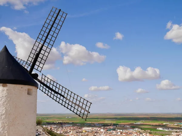 Close Famous White Windmill Consuegra Background Castile Mancha Spain High — Fotografia de Stock