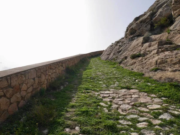 Penas de San Pedro 'daki kaleye giden dik yol. Albacete, Kastilya La Mancha, İspanya. Yüksek kalite fotoğraf
