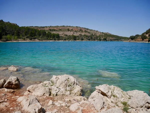 Türkiz Kék Víz Laguna Ruidera Természeti Parkban Kasztília Mancha Spanyolország — Stock Fotó