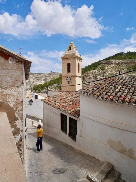 Zadní Ulice Zvonice Kostela San Andres Iglesia San Andres Alcala — Stock fotografie