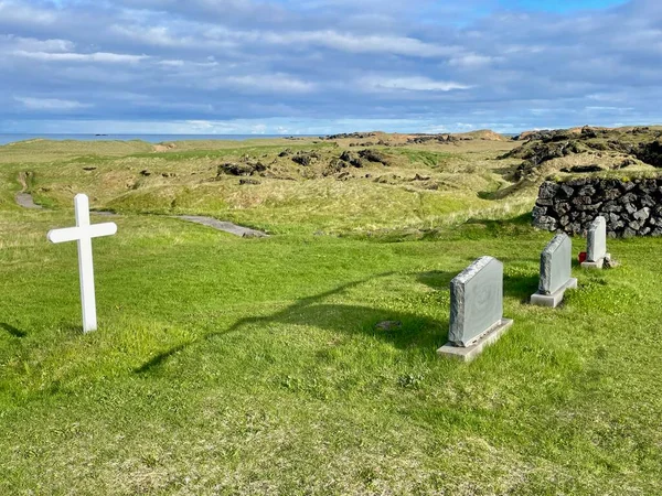 Cemitério Igreja Negra Budir Budakirkja Península Snaefellsnes Islândia Foto Alta — Fotografia de Stock