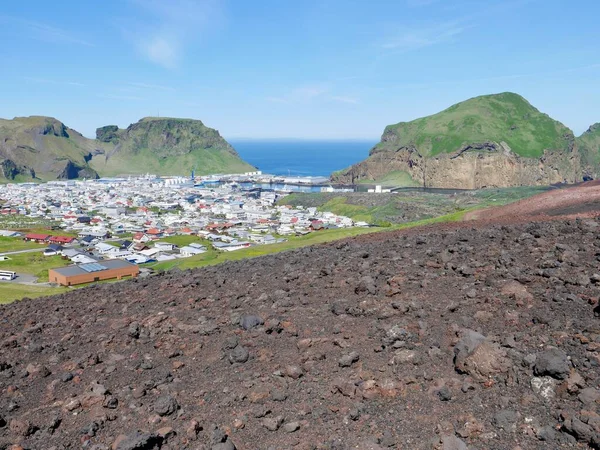 Vista Panorâmica Heimaey Vista Vulcão Eldfell Foto Alta Qualidade — Fotografia de Stock