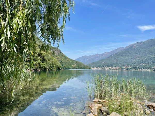 Panoramautsikt Över Den Idylliska Sjön Mergozzo Övre Italienska Sjöar Piemonte — Stockfoto