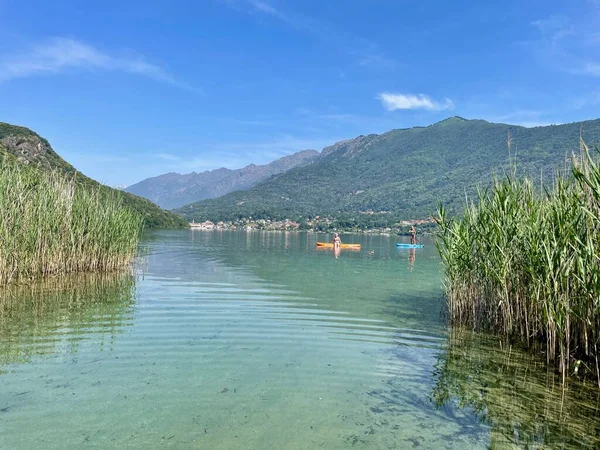 Vista Panorâmica Idílico Lago Mergozzo Alto Lagos Italianos Piemonte Itália — Fotografia de Stock