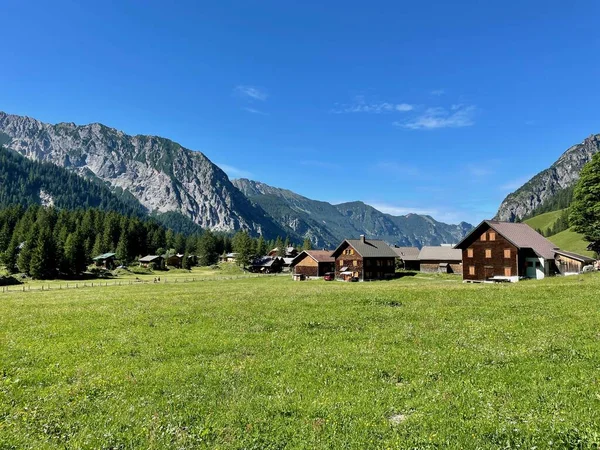 Panoramic View Wooden Huts Nenzinger Himmel Vorarlberg Austria High Quality — Stockfoto