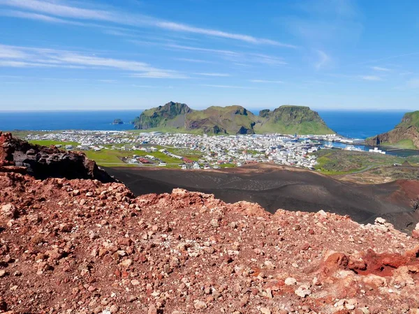 Panoramic View Heimaey Seen Eldfell Volcano High Quality Photo — Stock Photo, Image