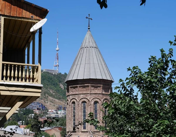 Kuartal Betlemi Dengan Gereja Saint Stepanos Holy Virgins Mtatsminda Dan — Stok Foto