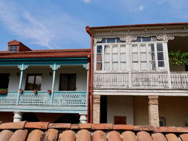 Traditionele Houten Balkons Het Oude Historische Deel Van Telavi Stad — Stockfoto