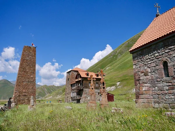 Biara Abano Lembah Truso Yang Indah Wilayah Kazbegi Pegunungan Kaukasus — Stok Foto