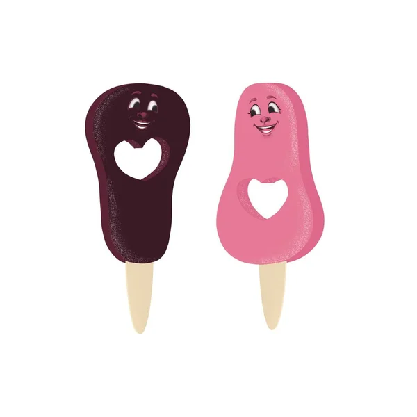Gelato ghiacciolo preferito di cioccolato e colori rosa con un cuore. — Foto Stock
