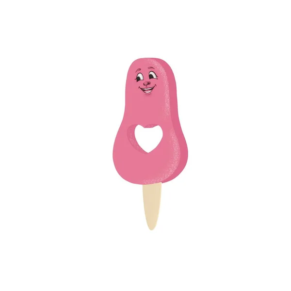 Favorite popsicle ice cream of pink colors with a heart. — Stock Photo, Image