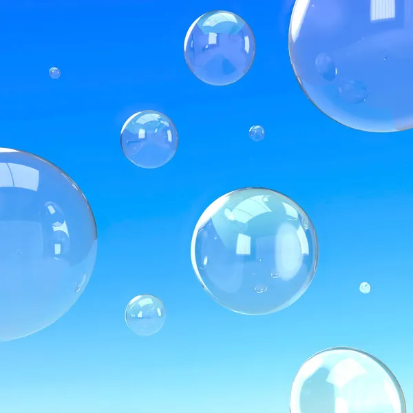 Gökyüzündeki kabarcıklar - havada süzülen kabarcıklar - mavi gökyüzünde uçan sabun köpüğü