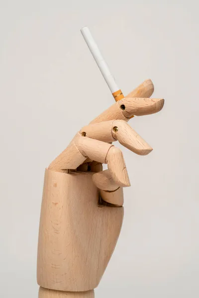 Nikotin filtresi sigarası tutan bir el. Güzel bir puro reklamı. Tütün ürünleri pazarlama