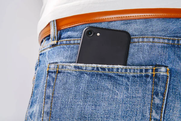 Phone Jeans Pants Close Back Mobile Phone Camera Pocket Trousers — Stock Photo, Image
