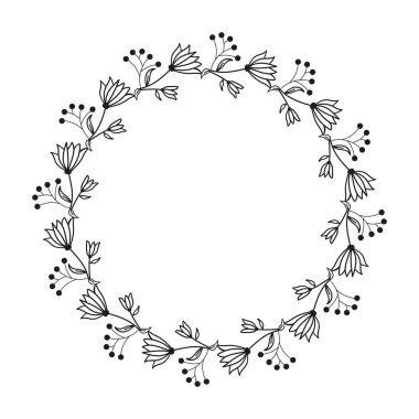 Çerçeve, boyama kitabı sayfası, çiçek çemberi siyah beyaz, karalama el çizimi 