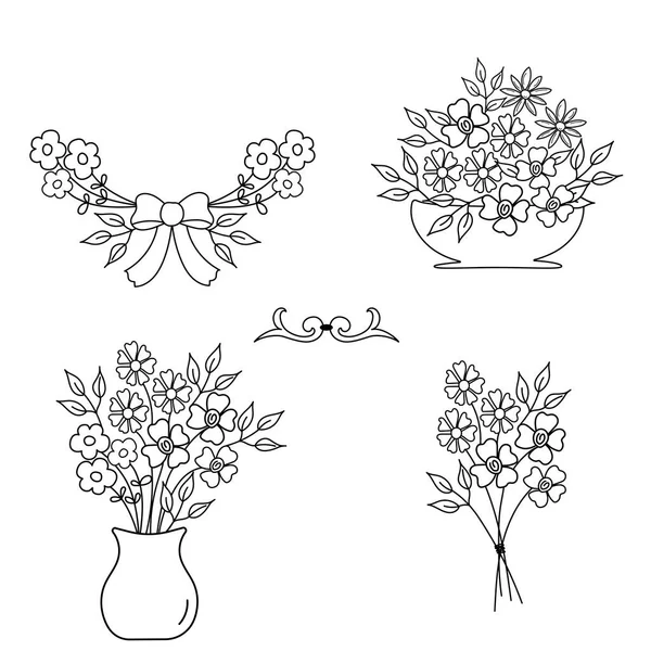 Set Gaya Gambar Tangan Flowers — Stok Foto