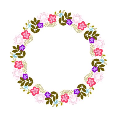 Renkli çiçeklerin çelengi, çerçeveli yabani çiçekler..