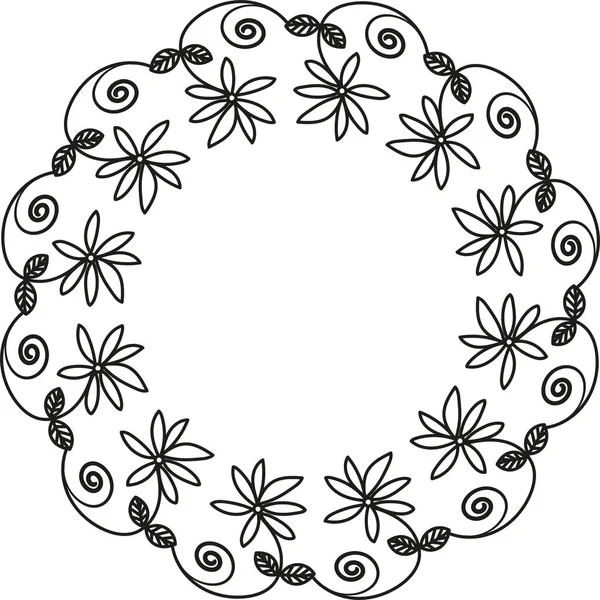 Çerçeve, boyama kitabı sayfası, çiçek çemberi siyah beyaz, karalama el çizimi 