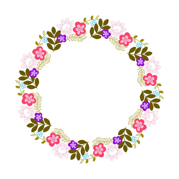 Renkli çiçeklerin çelengi, çerçeveli yabani çiçekler..