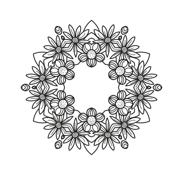 Çerçeve, boyama kitabı sayfası, çiçek çemberi siyah beyaz, karalama el çizimi 