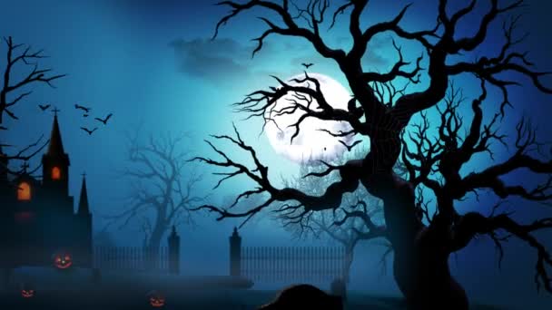 Halloween Animation Mit Dem Konzept Von Grüner Nacht Mond Leuchtenden — Stockvideo