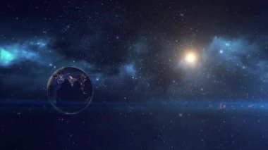 Toprak. Uzaydan bak. Yıldızlar parıldıyor. Dünya üzerinde uçmak. Uzaydan dünyaya güzel bir manzara 
