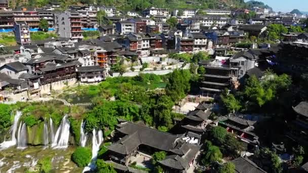 Aerial View Beautiful Furong Waterfall Famous Ancient Town Amazing Aerial — Stock Video