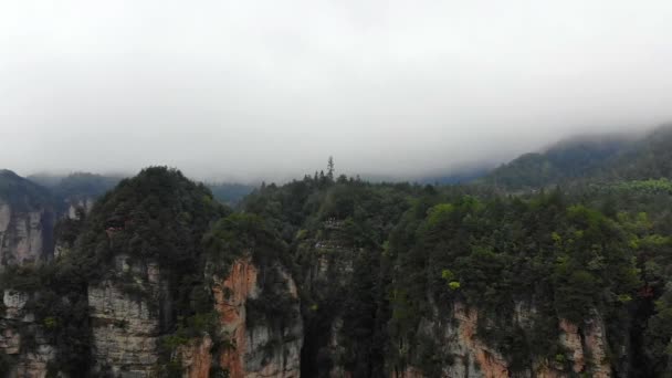 在中国国家森林公园 张家界武陵园的一个雨天里 美丽的空中风景驾驶着一架无人驾驶的10英里长的自然画廊 张家界武陵源国家森林公园 — 图库视频影像