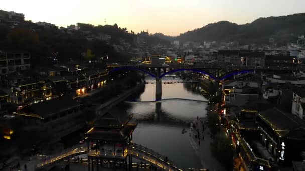 Воздушный Вид Летать Беспилотник Fenghuang Старый Город Феникс Древний Город — стоковое видео