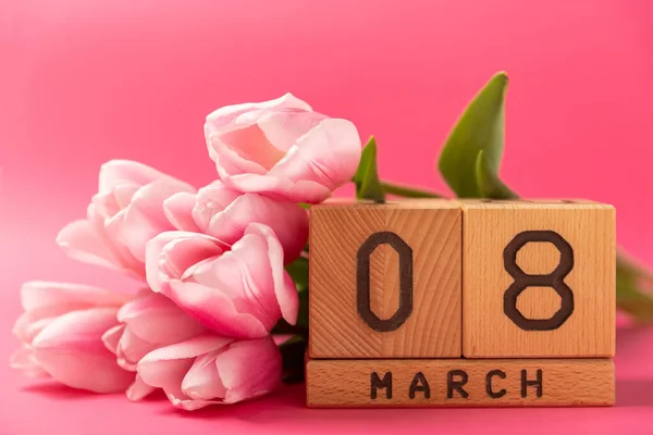 Internationaler Frauentag Schöne Karte Für Den März Frühlingsstrauß Aus Rosa — Stockfoto